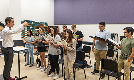 Dr. Marriott leading a music class at Concordia University Texas.