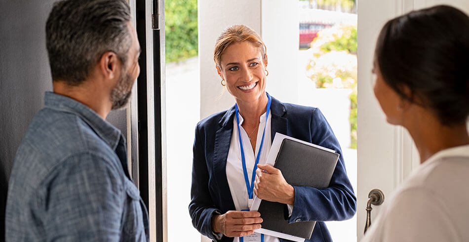 Image depicts a social worker or victims advocate making a house call – both positions that a criminal justice degree could lead to.