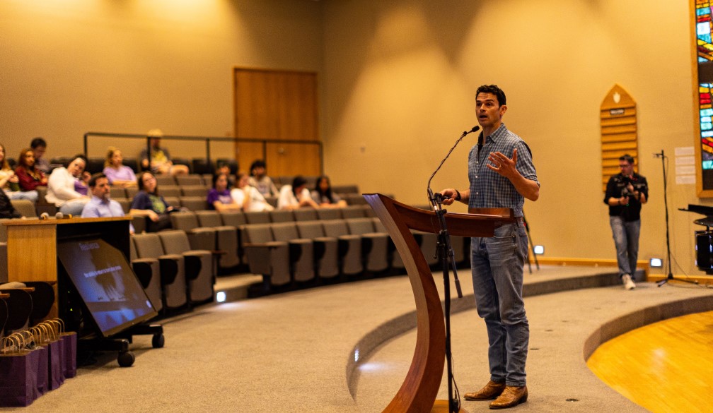 Concordia University Texas student pitch a concept in a competition