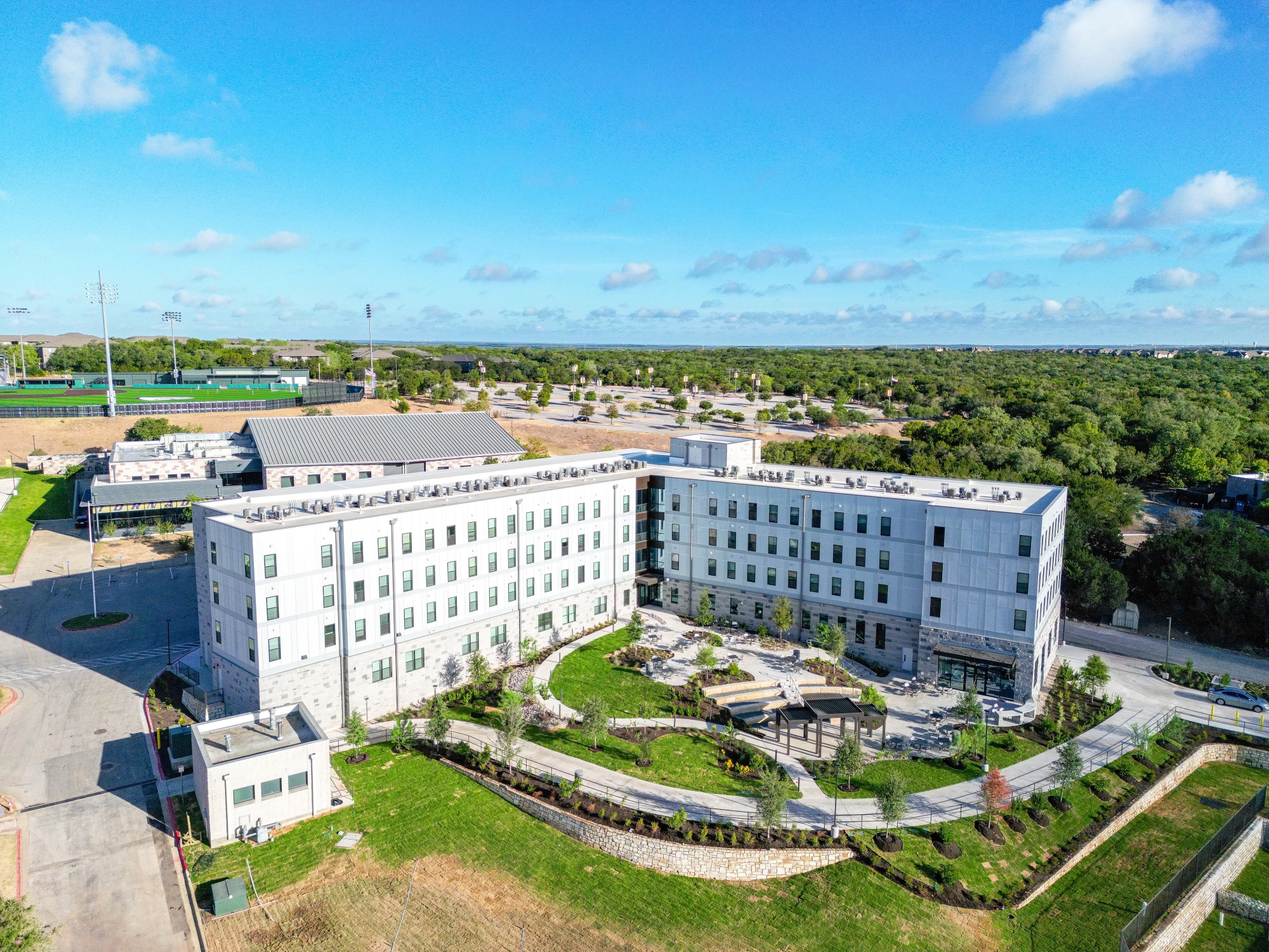 Regents Hall and amphitheater. 