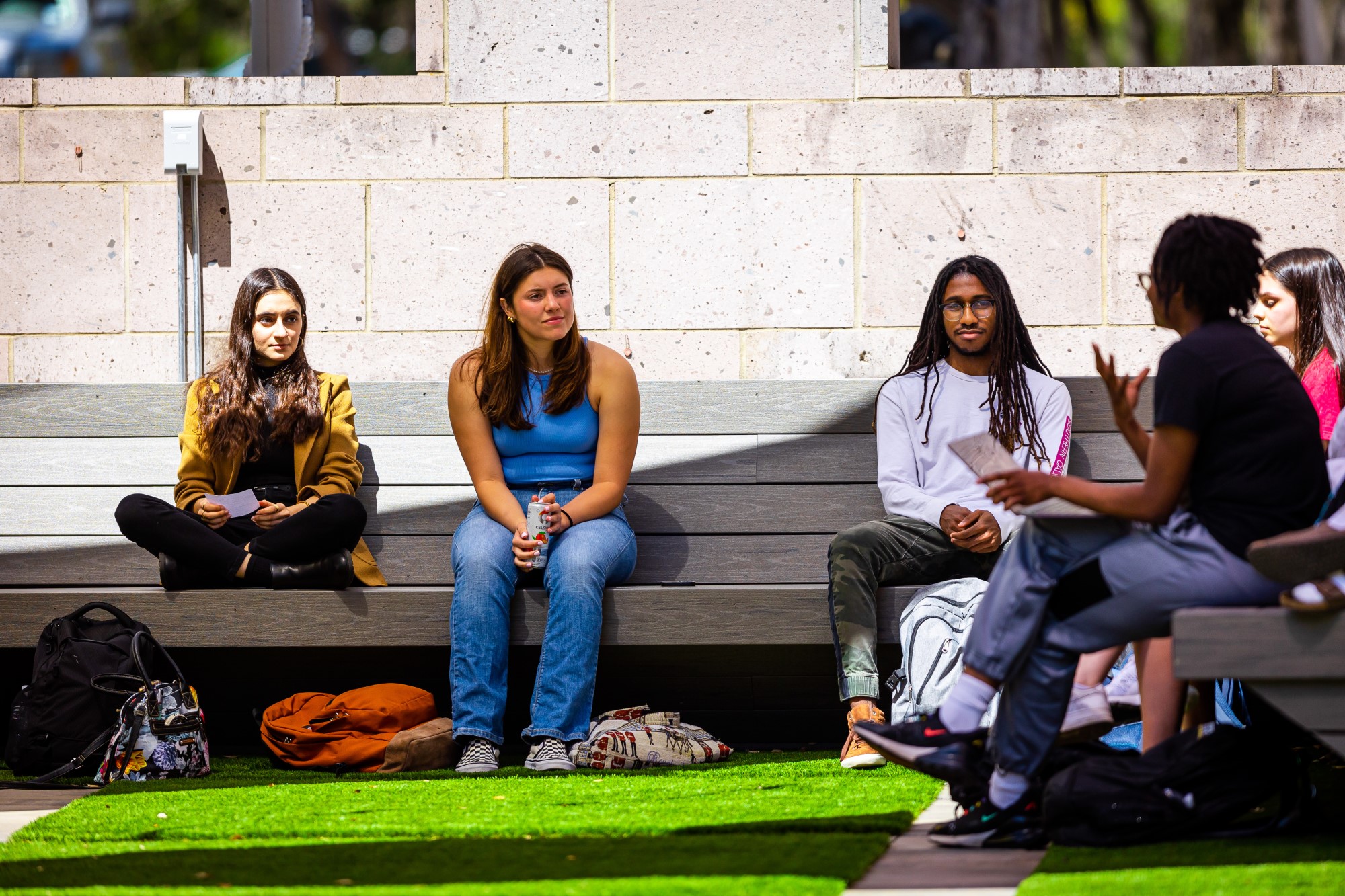 Students collaborating on campus.