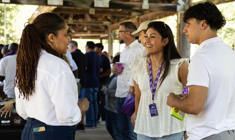 Students getting to know the campus staff and faculty.