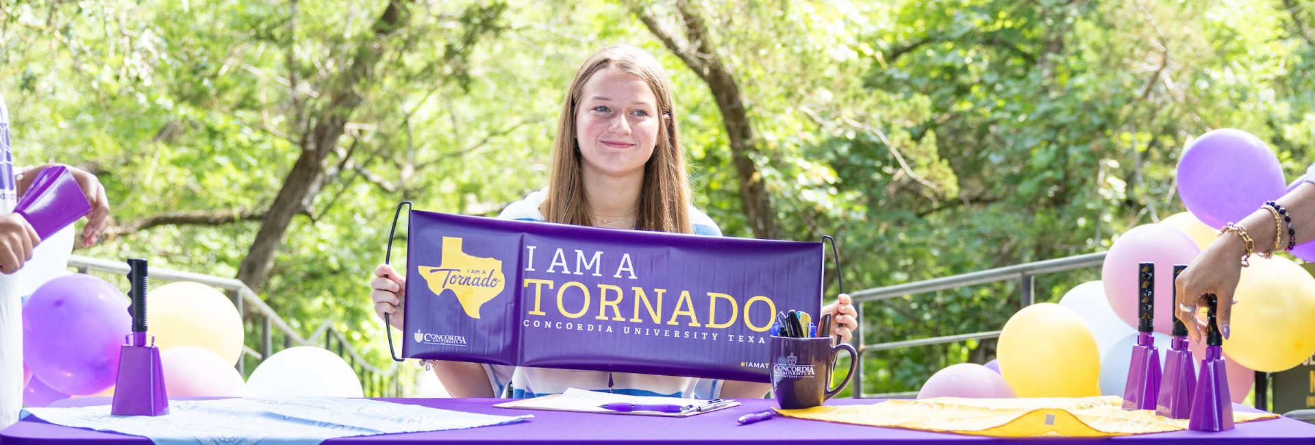 A new Concordia University Texas student joining the Tornado Nation