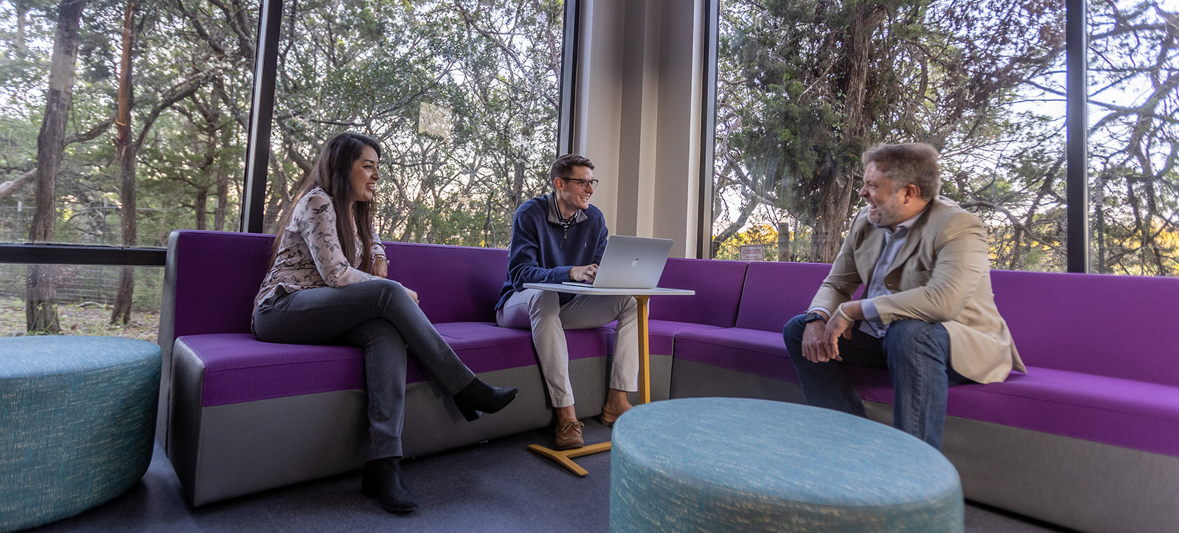 A group conversing on campus