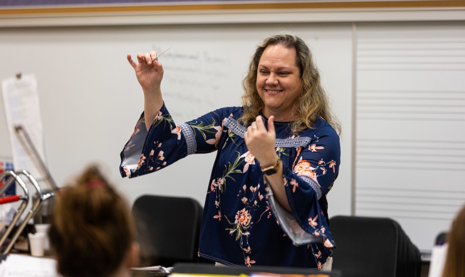 Concordia Texas Music professor teaching a in a class