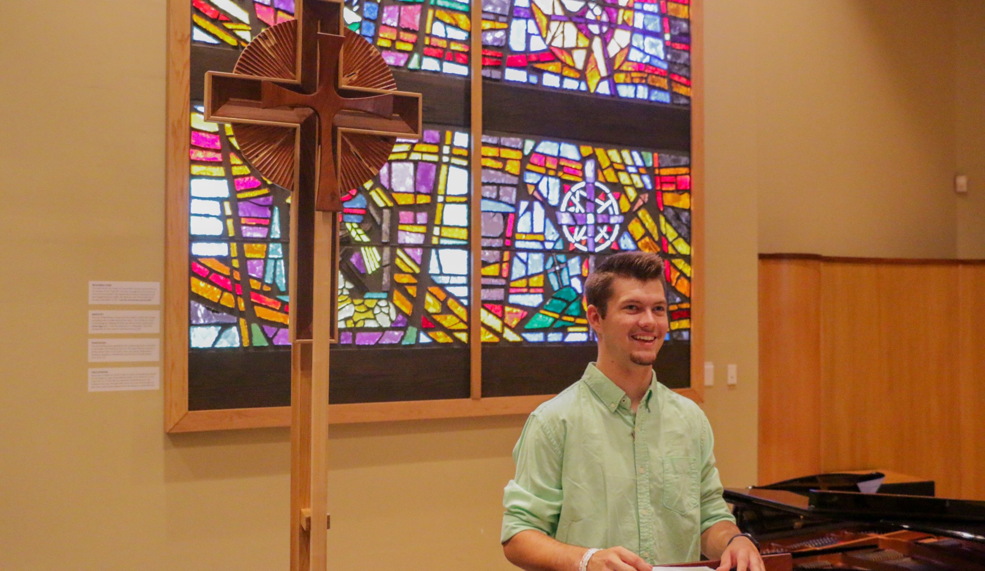 A Concordia University student participating in Chapel.