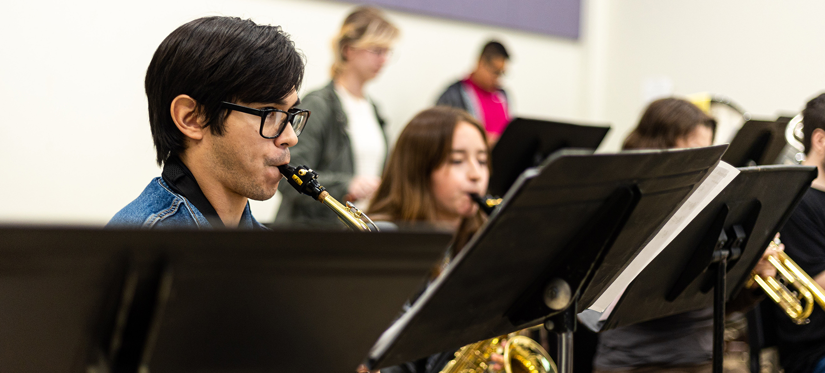 Music major students practicing in small classes