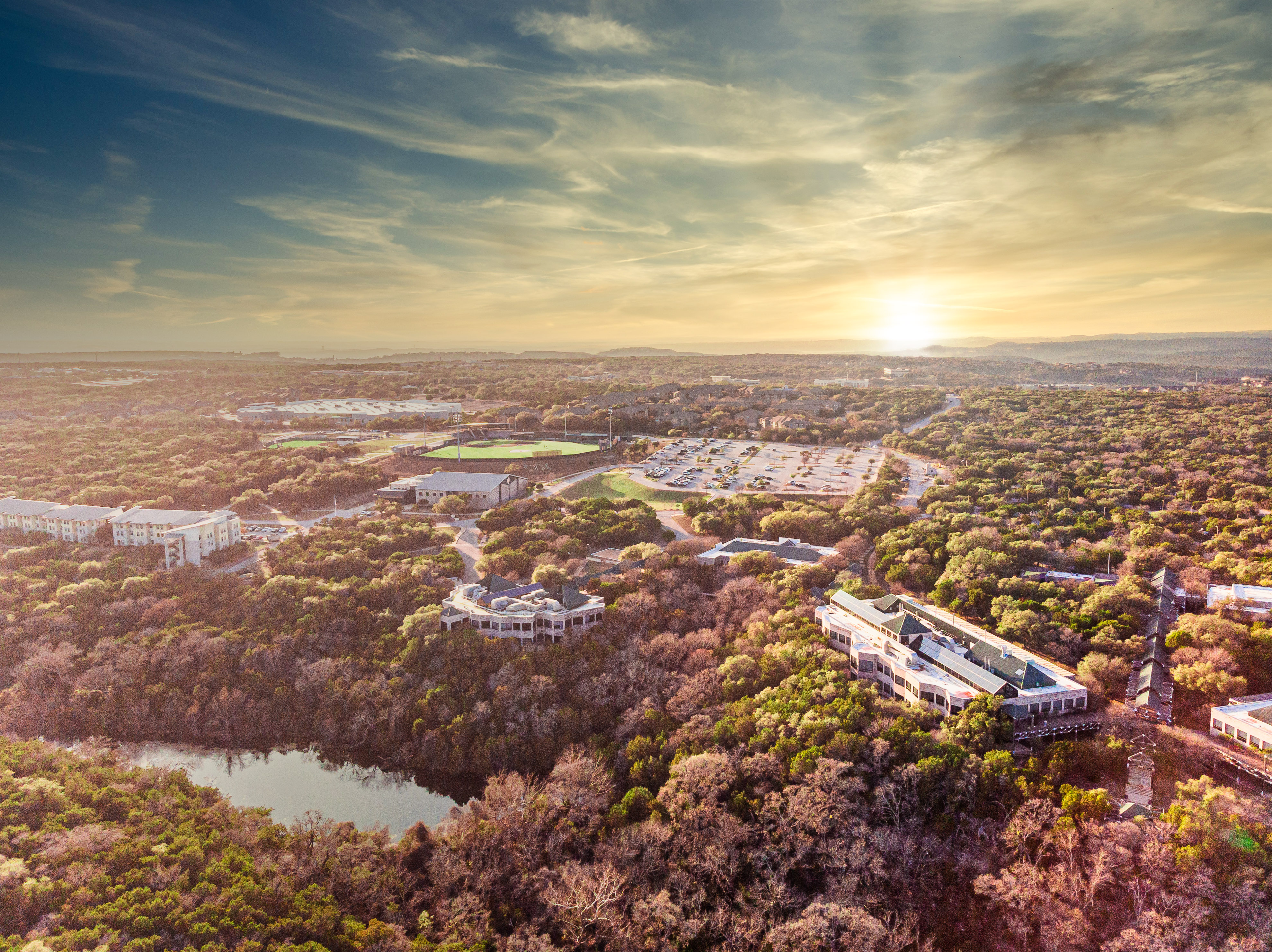 Aerial shot of Buildings C and D main walkway