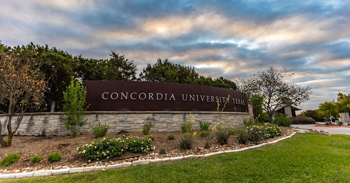 Concordia University Texas entrance sign
