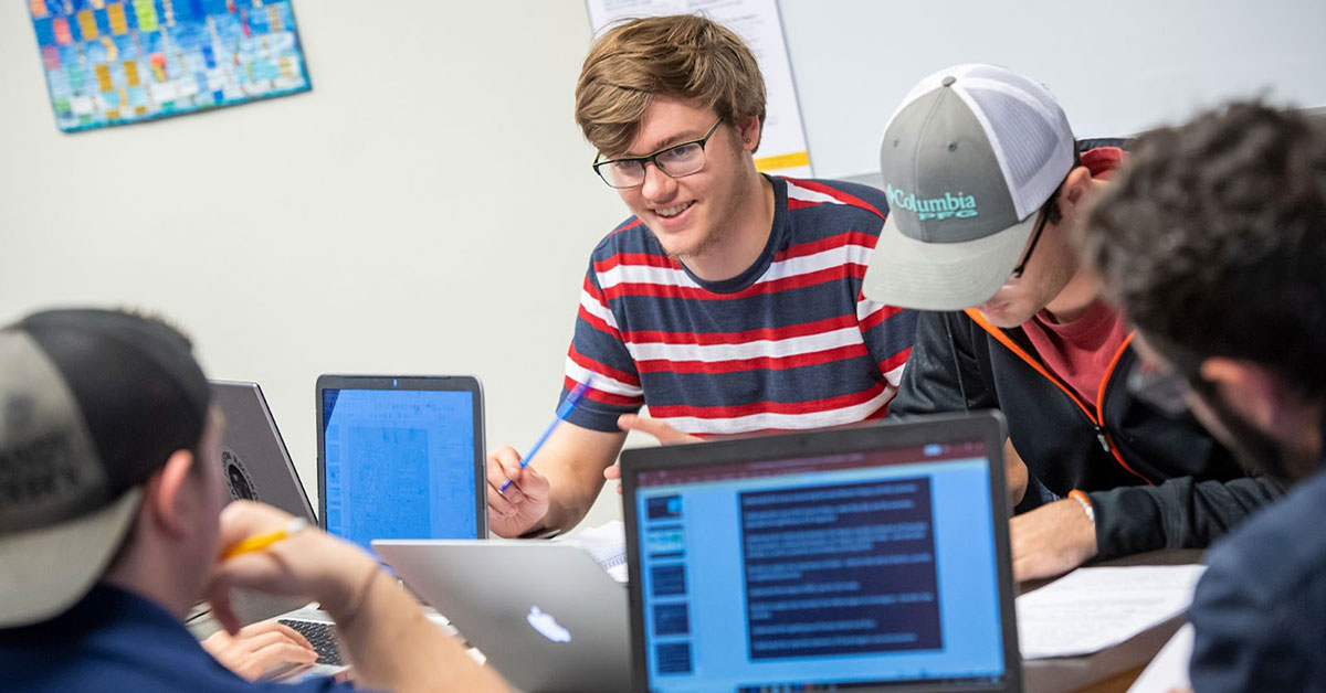 group of students using technology