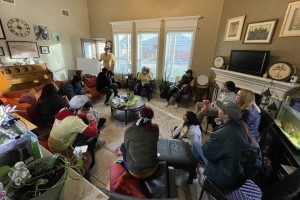 A group of students attending a leadership retreat