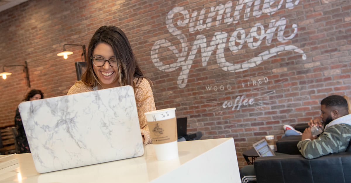 Student Studying at Coffee shop