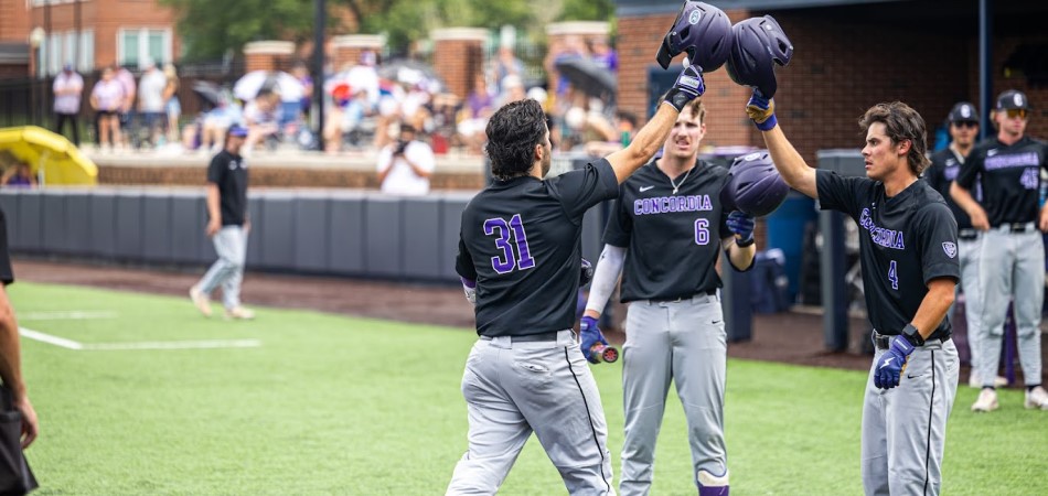 Concordia Texas baseball players tapping helmets
