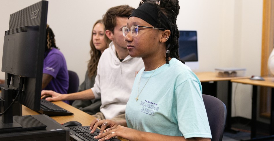 Students working on mathematics in a computer lab