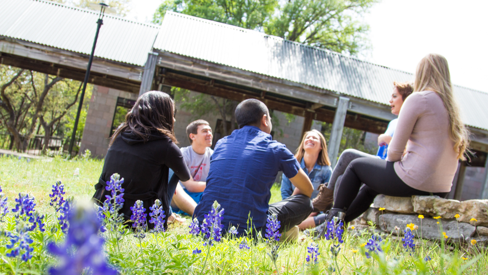 Students enjoying the scenic campus.